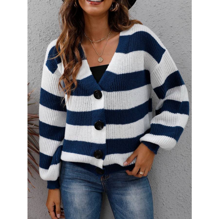 Striped Button Up Long Sleeve Sweater Apparel and Accessories