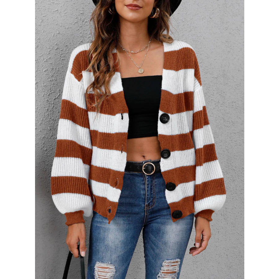 Striped Button Up Long Sleeve Sweater Apparel and Accessories