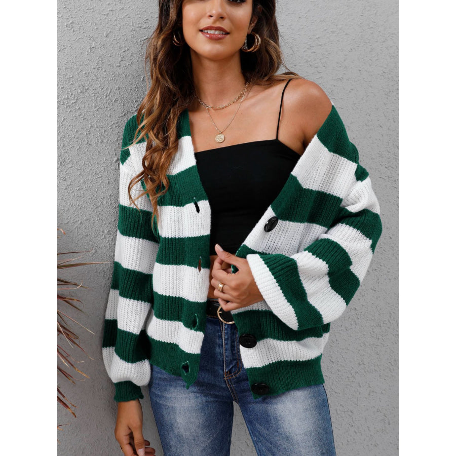 Striped Button Up Long Sleeve Sweater Apparel and Accessories