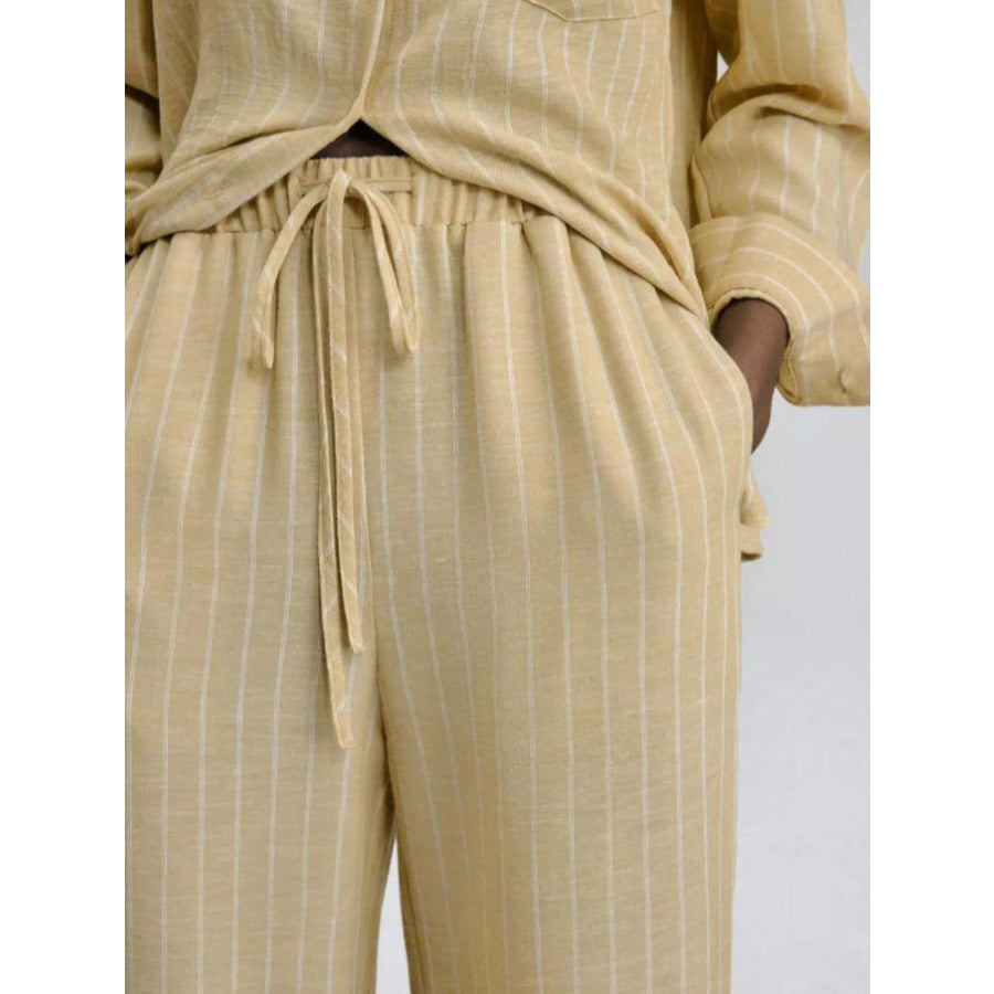 Striped Button Up Shirt and Pants Set Apparel and Accessories