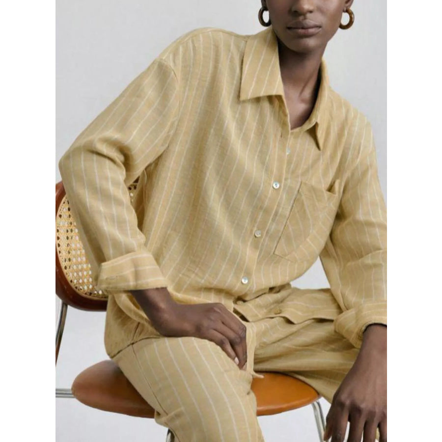 Striped Button Up Shirt and Pants Set Apparel and Accessories