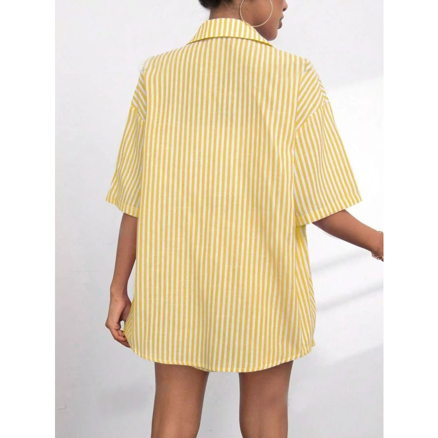 Striped Button Up Shirt and Shorts Casual Set Apparel Accessories