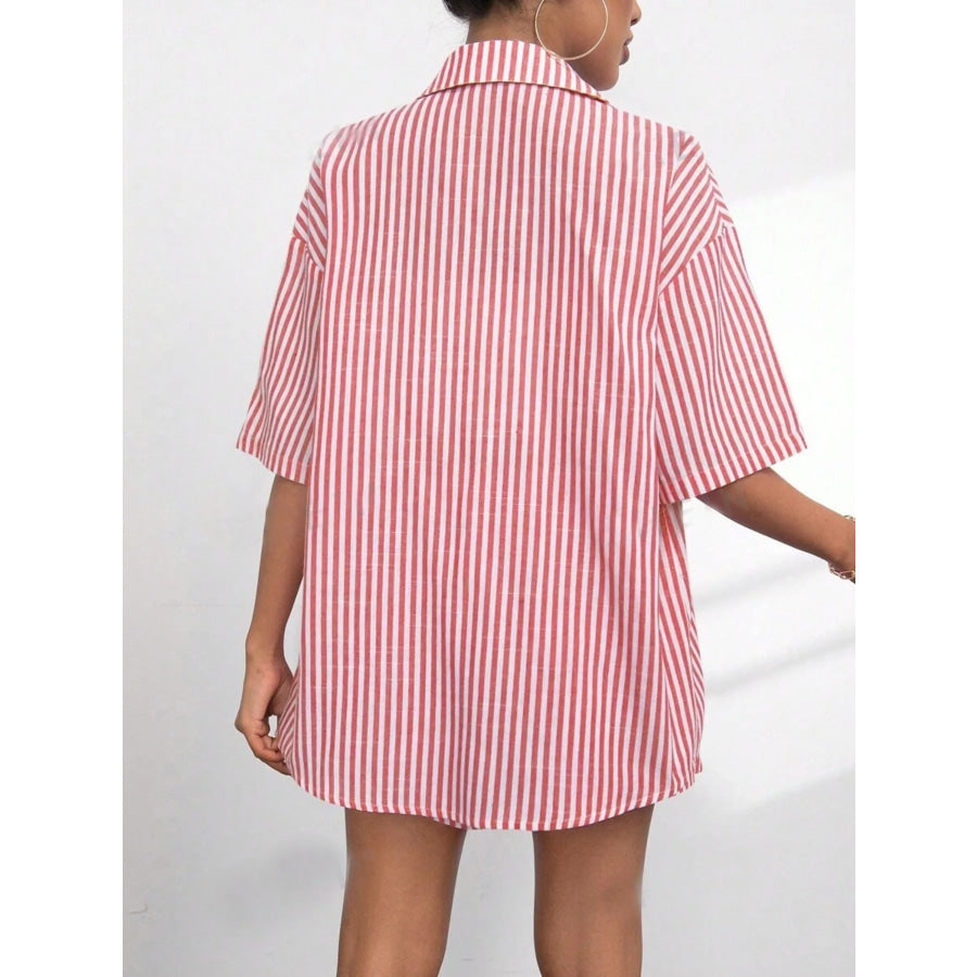 Striped Button Up Shirt and Shorts Casual Set Apparel Accessories