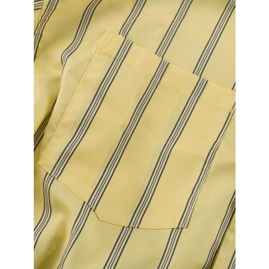 Striped Button Up Shirt and Shorts Set Apparel Accessories