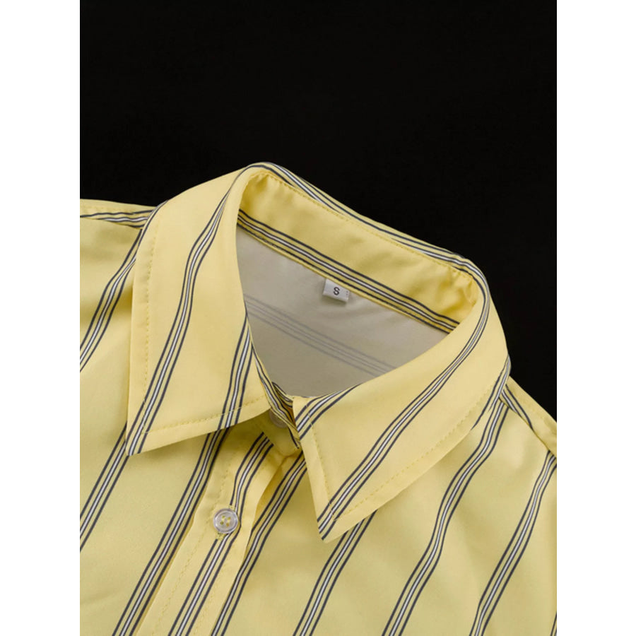 Striped Button Up Shirt and Shorts Set Apparel Accessories