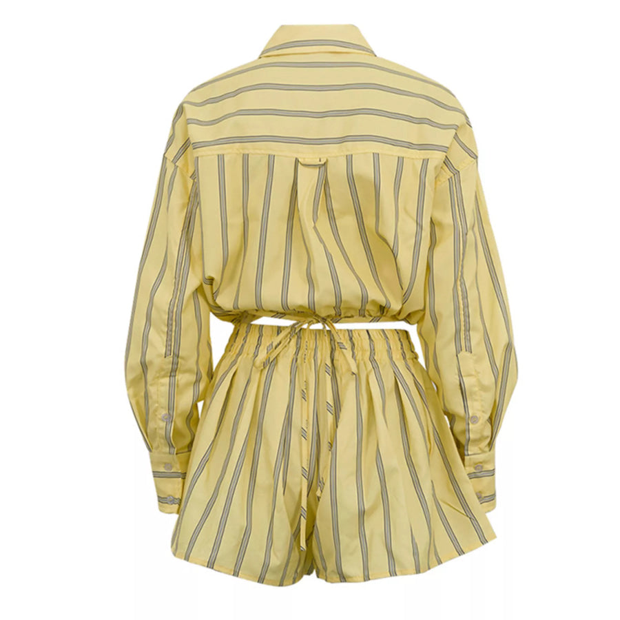 Striped Button Up Shirt and Shorts Set Apparel Accessories
