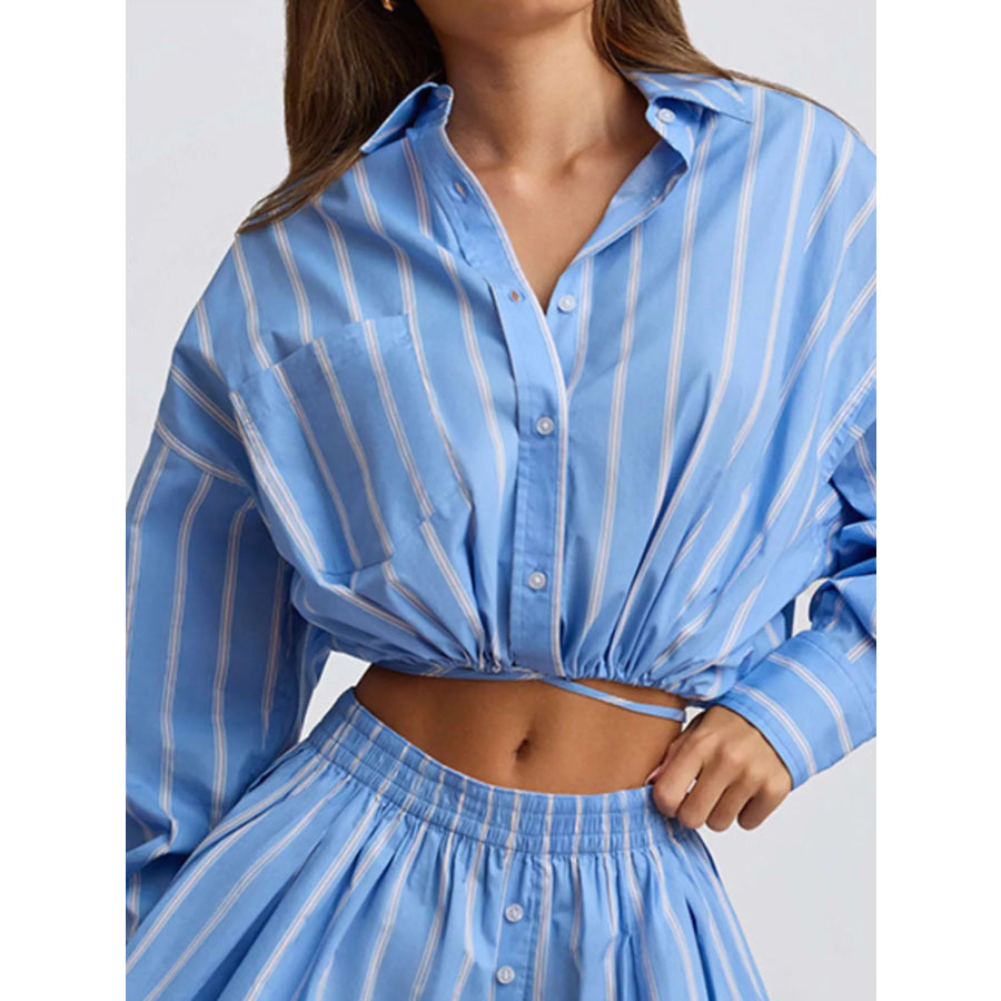 Striped Button Up Shirt and Shorts Set Light Blue / S Apparel Accessories