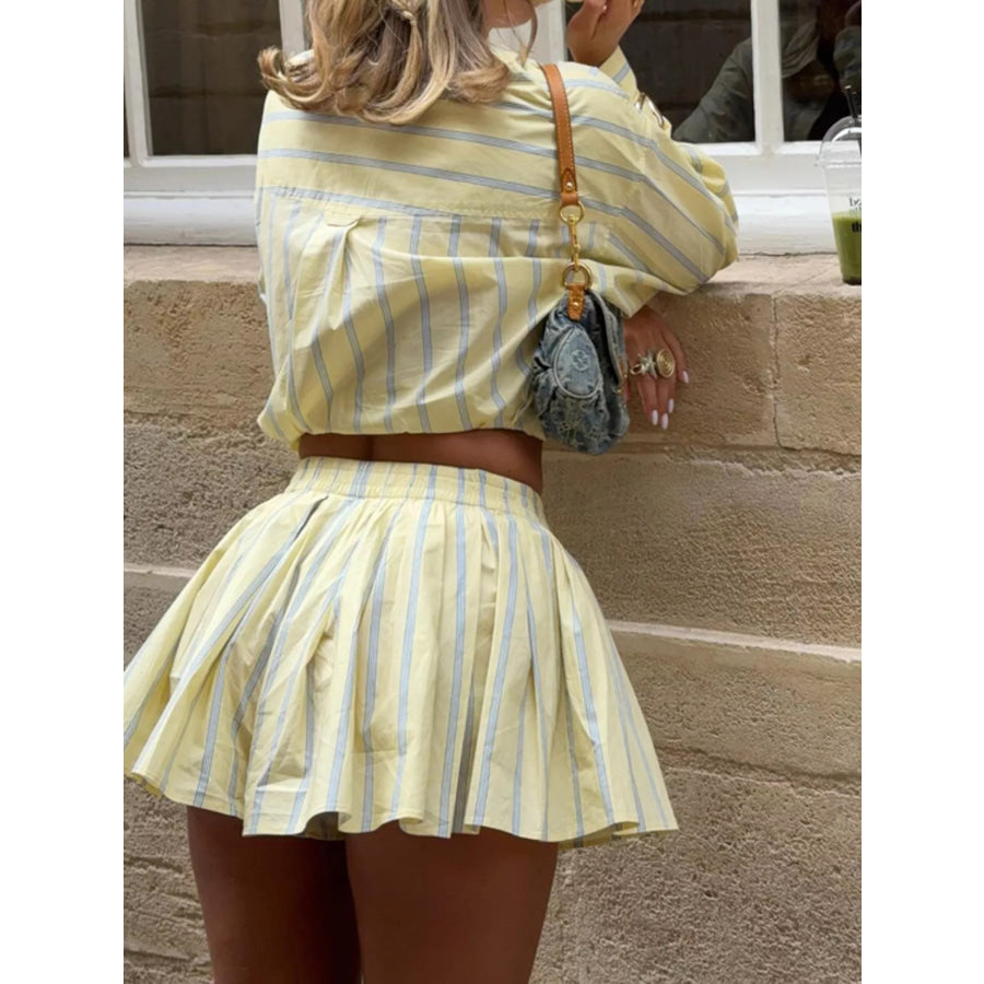 Striped Button Up Shirt and Shorts Set Pastel Yellow / S Apparel Accessories