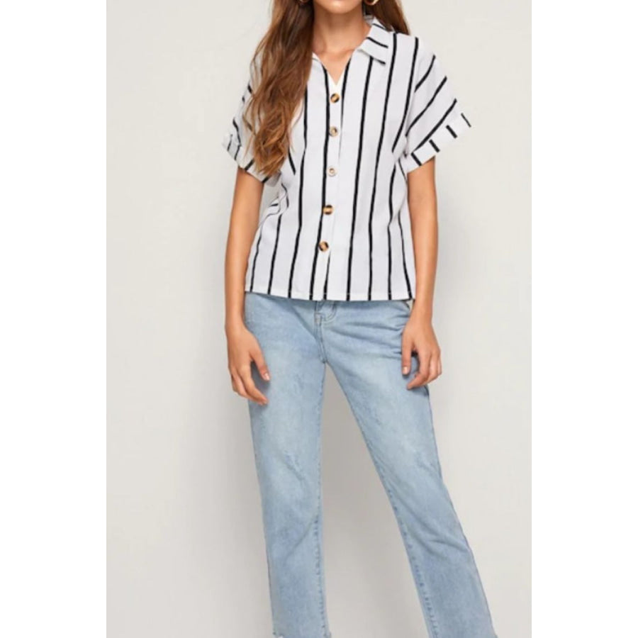 Striped Button Up Short Sleeve Shirt Apparel and Accessories