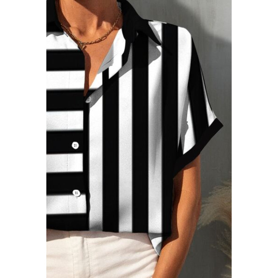 Striped Button Up Short Sleeve Shirt Apparel and Accessories