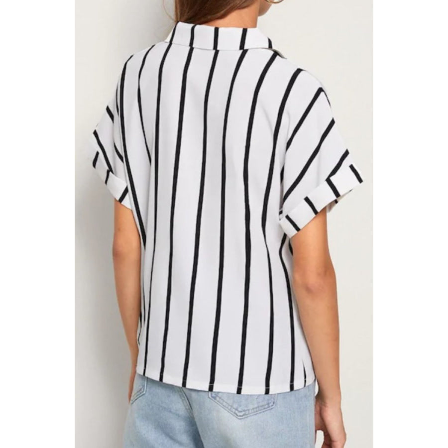 Striped Button Up Short Sleeve Shirt Apparel and Accessories