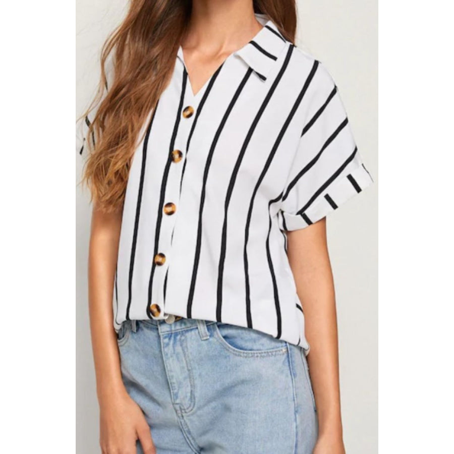 Striped Button Up Short Sleeve Shirt Apparel and Accessories