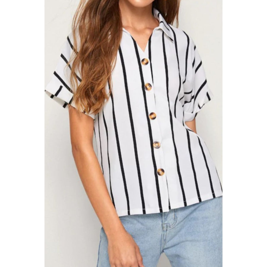 Striped Button Up Short Sleeve Shirt Apparel and Accessories