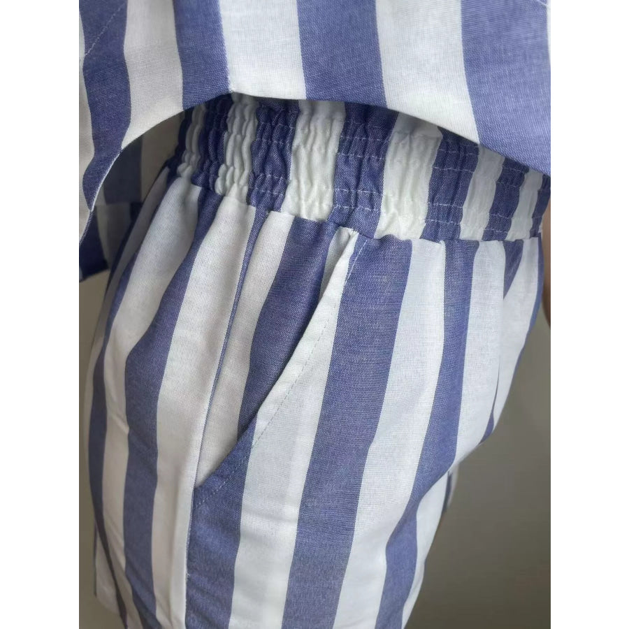 Striped Button Up Top and Shorts Set Apparel and Accessories