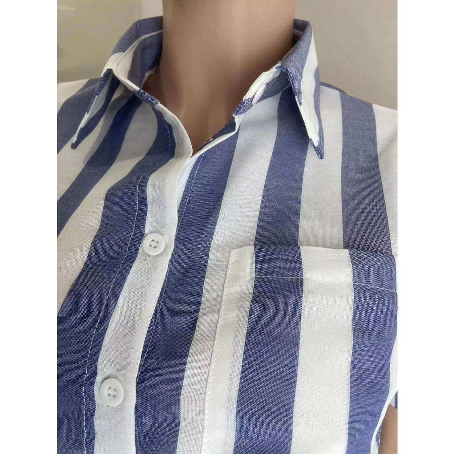 Striped Button Up Top and Shorts Set Apparel and Accessories