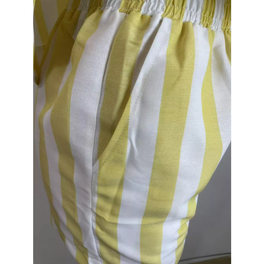 Striped Button Up Top and Shorts Set Apparel and Accessories