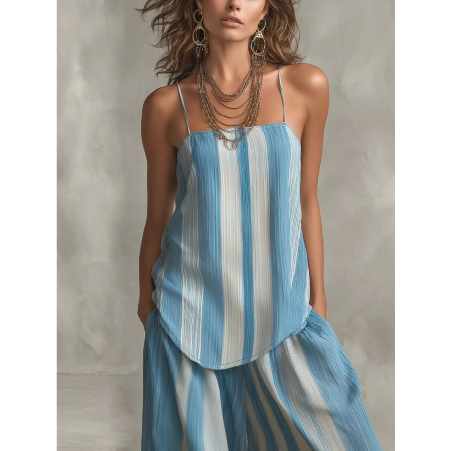 Striped Cami and Wide Leg Pants Set Apparel and Accessories