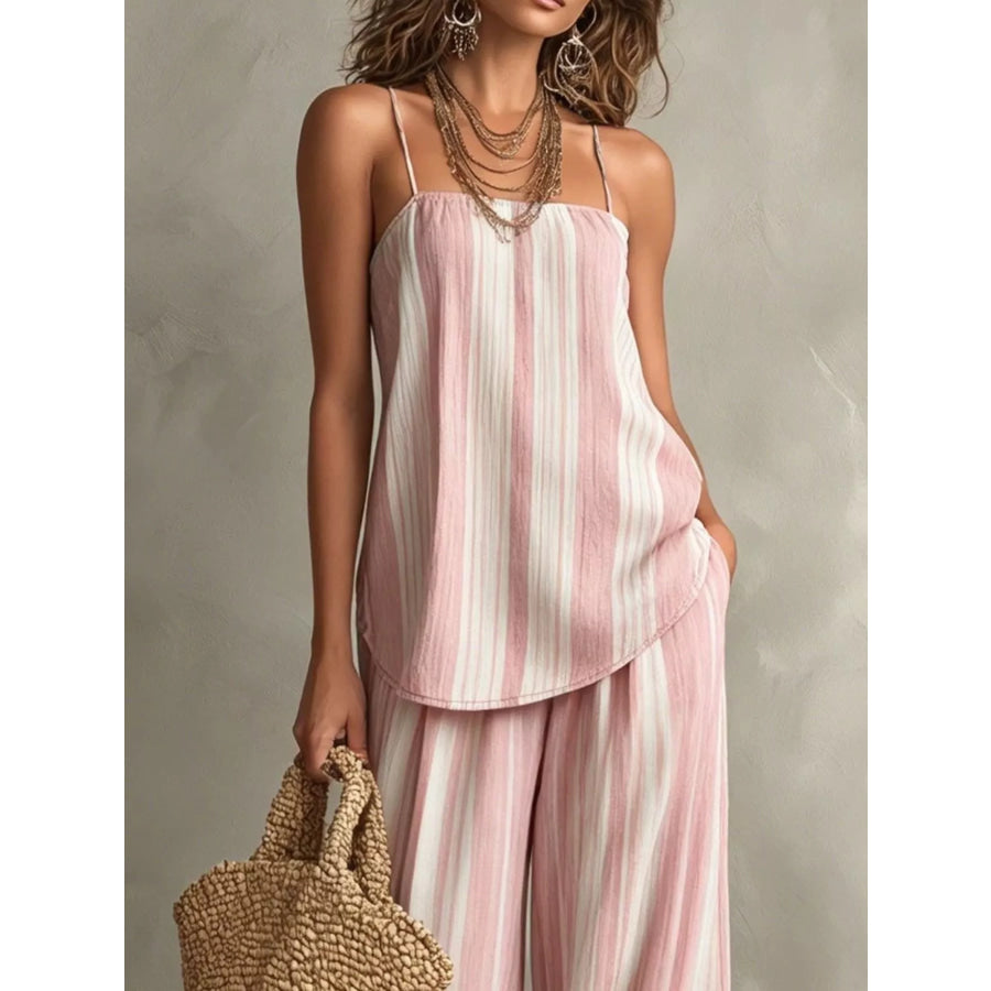 Striped Cami and Wide Leg Pants Set Apparel and Accessories