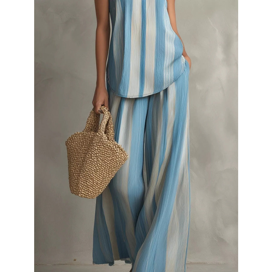 Striped Cami and Wide Leg Pants Set Apparel and Accessories