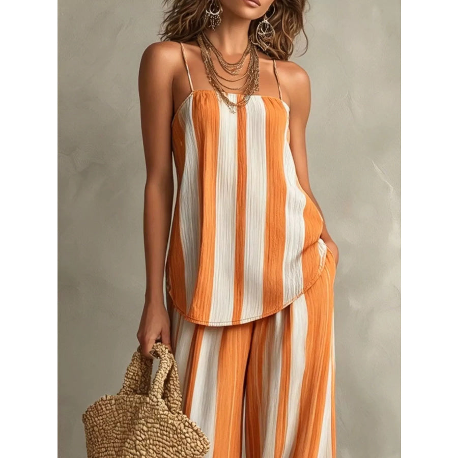 Striped Cami and Wide Leg Pants Set Apparel and Accessories