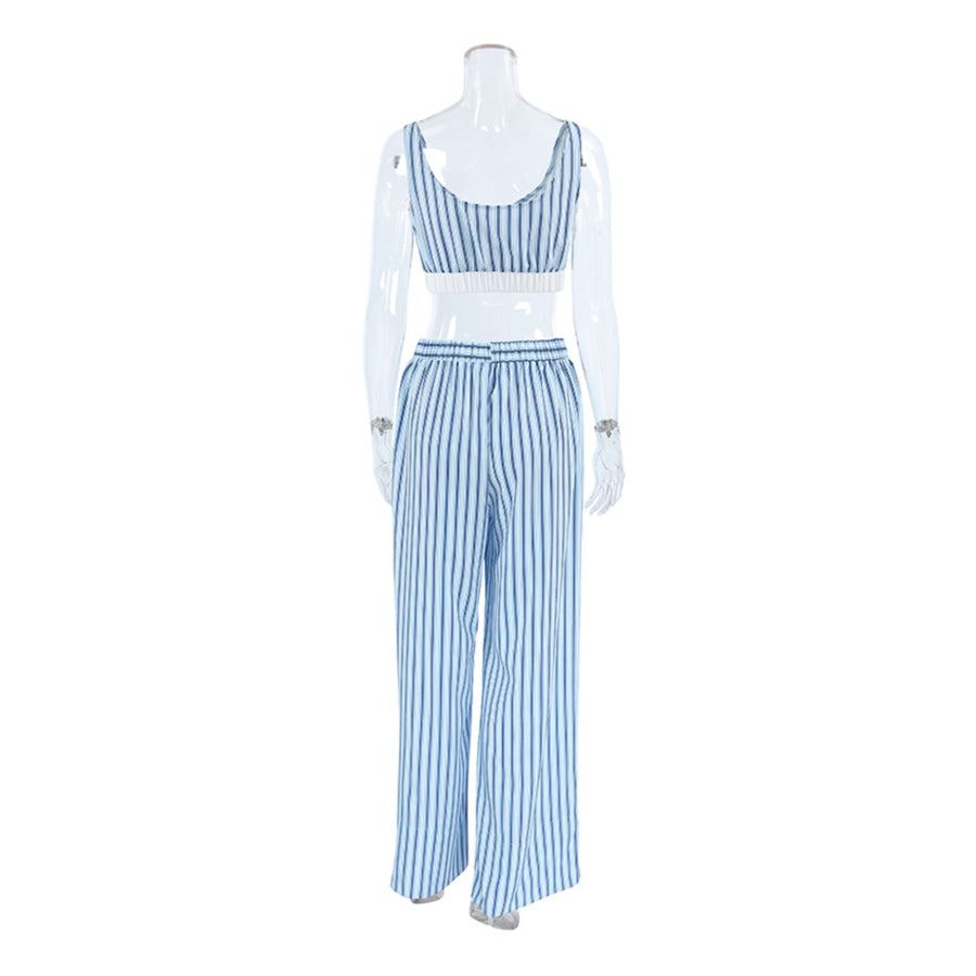 Striped Cami & Shirt and Pants Lounge Set Apparel and Accessories