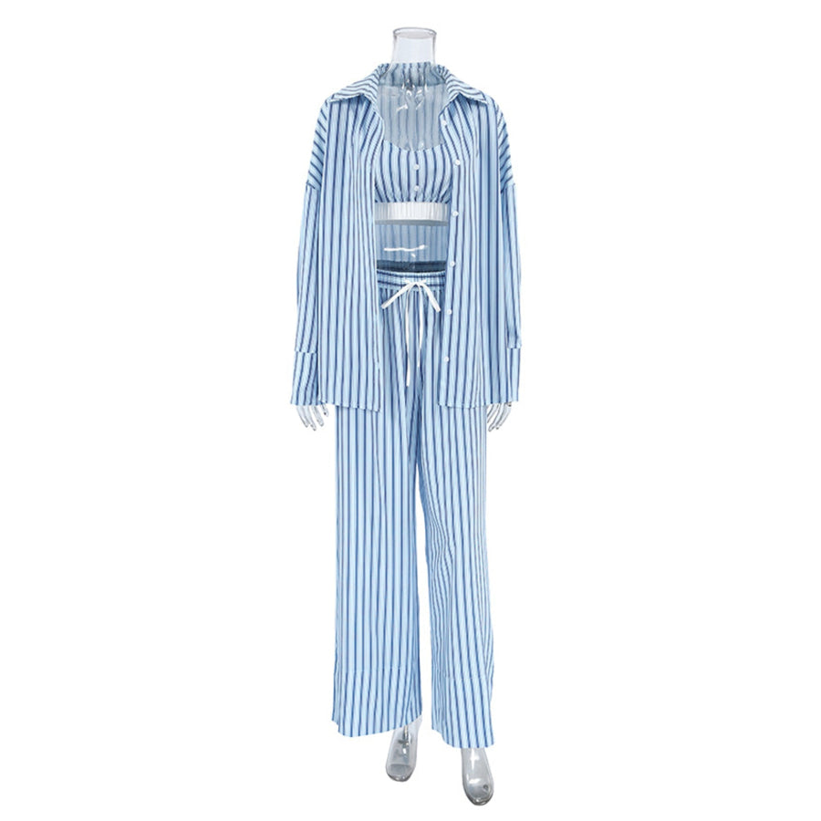 Striped Cami & Shirt and Pants Lounge Set Apparel and Accessories