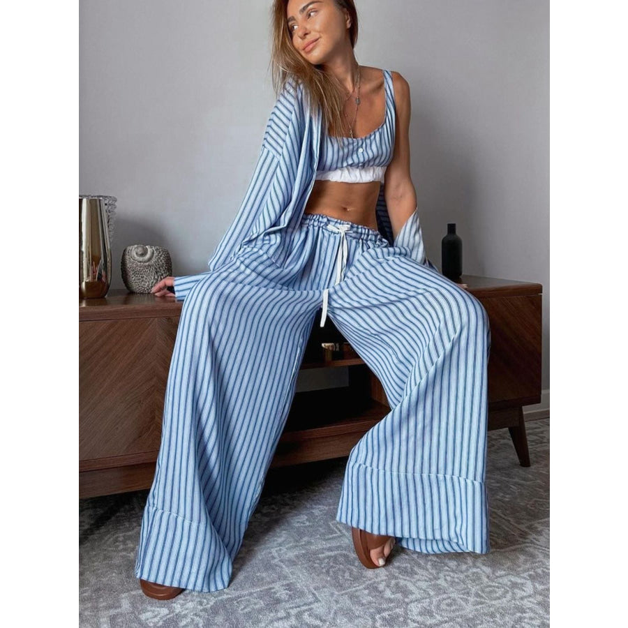 Striped Cami & Shirt and Pants Lounge Set Apparel and Accessories