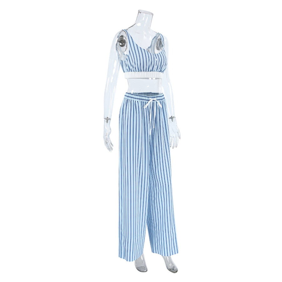 Striped Cami & Shirt and Pants Lounge Set Apparel and Accessories
