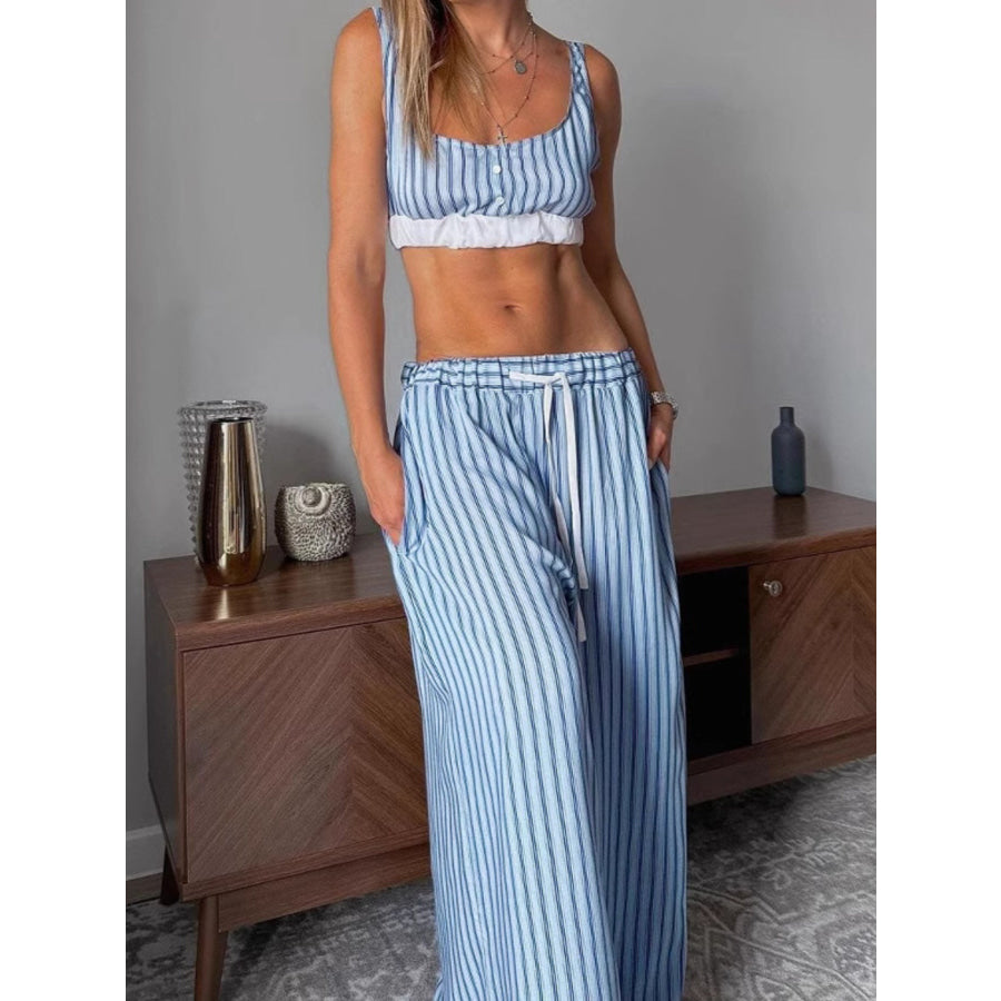 Striped Cami & Shirt and Pants Lounge Set Apparel and Accessories