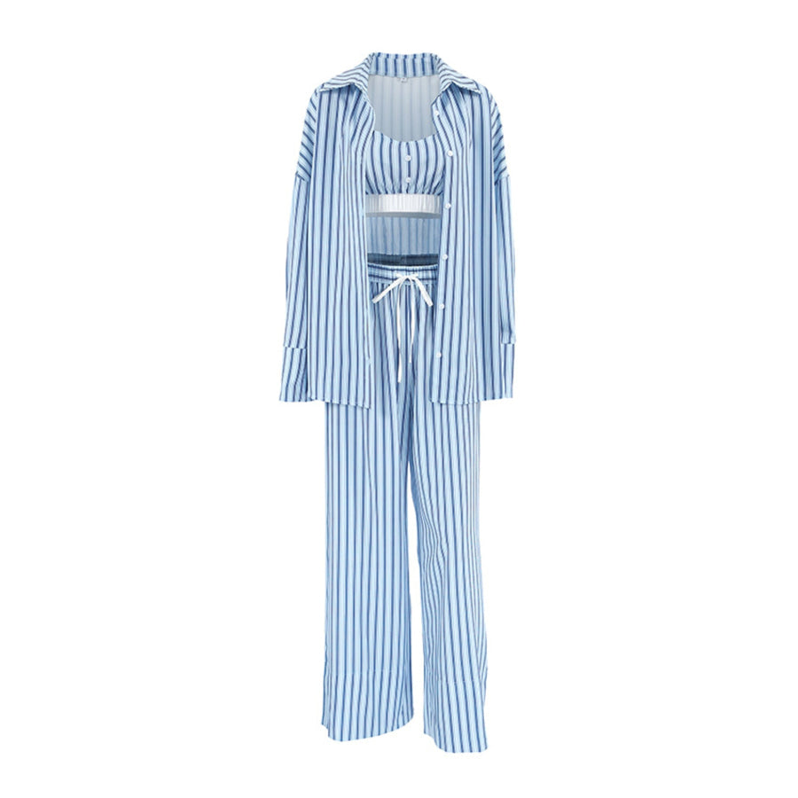 Striped Cami & Shirt and Pants Lounge Set Apparel and Accessories