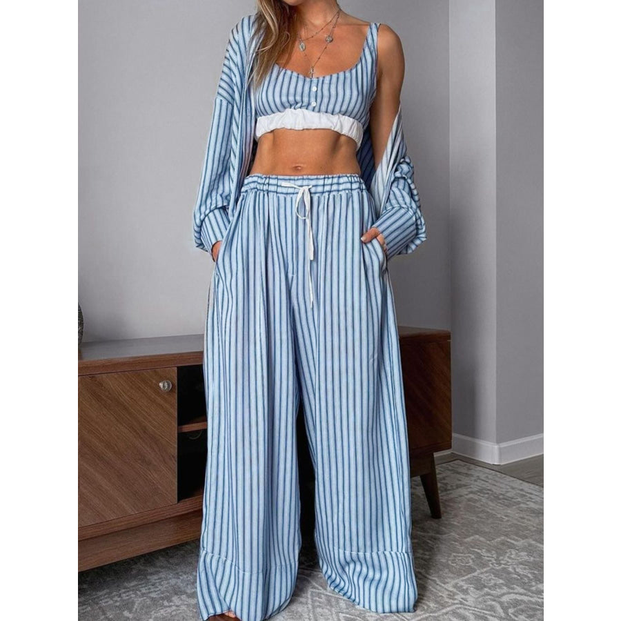Striped Cami & Shirt and Pants Lounge Set Apparel and Accessories