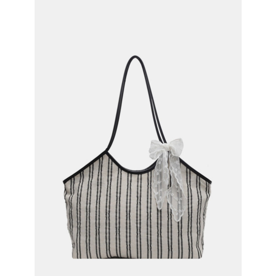 Striped Canvas Tote Bag Beige / One Size Apparel and Accessories