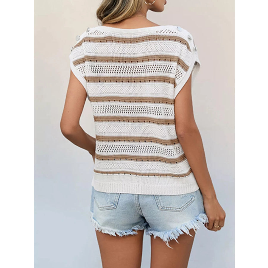 Striped Cap Sleeve Crochet Knit Top Apparel and Accessories