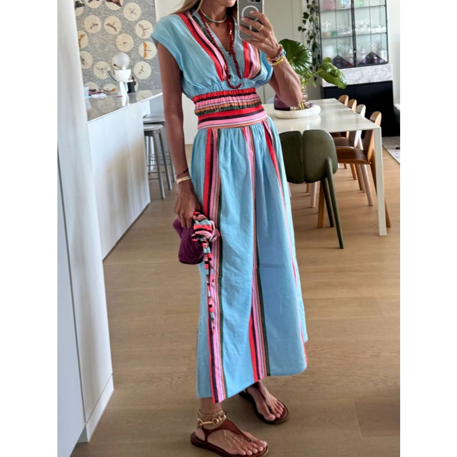 Striped Cap Sleeve Top and Skirt Set Apparel and Accessories