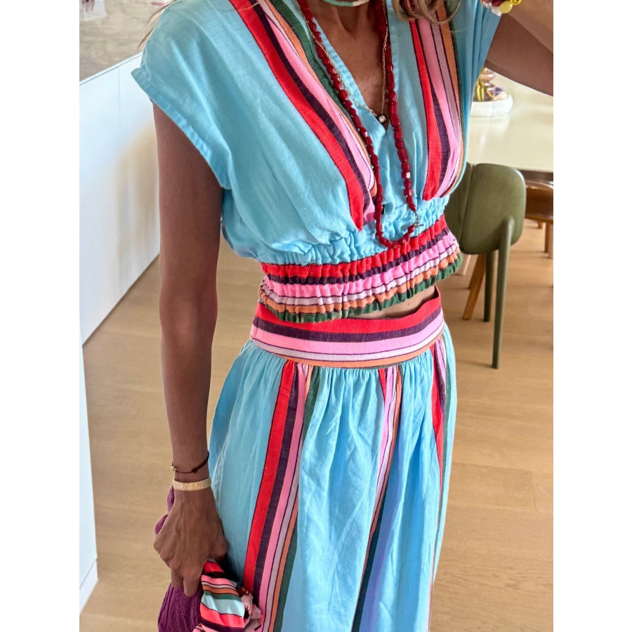 Striped Cap Sleeve Top and Skirt Set Apparel and Accessories