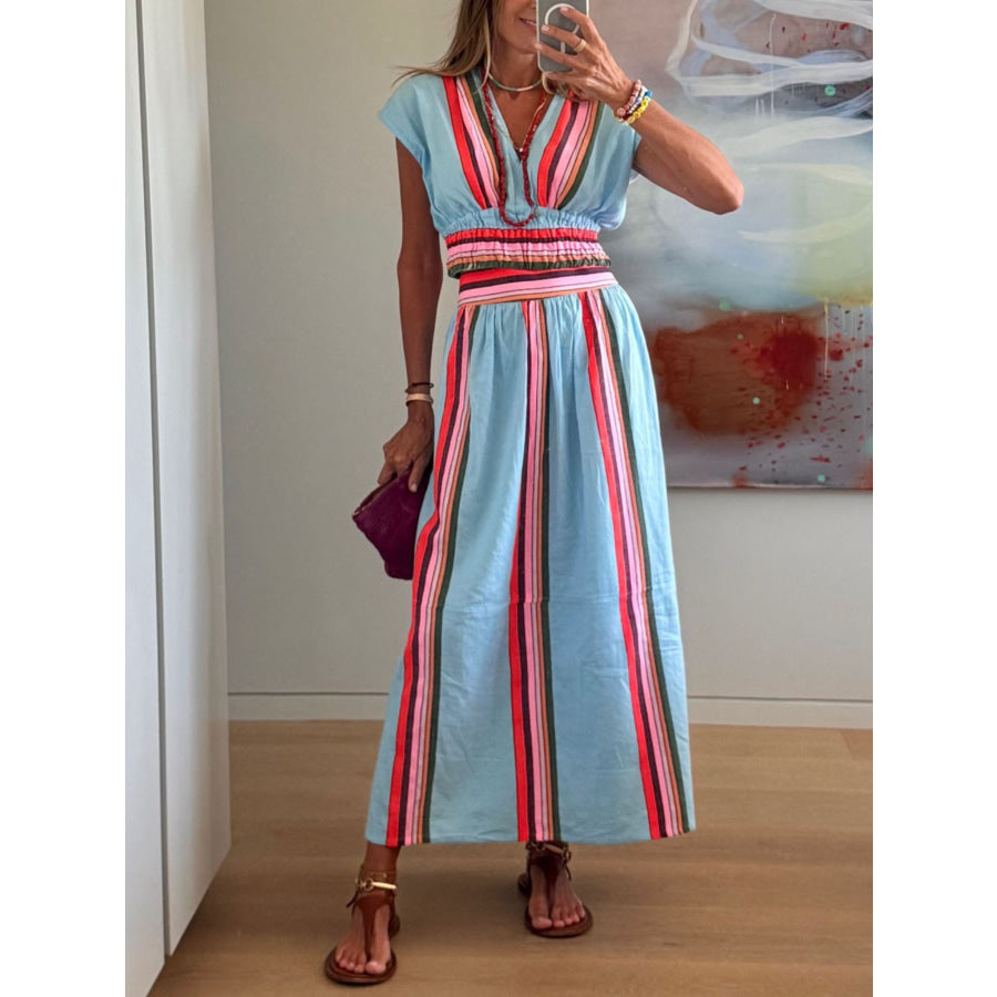 Striped Cap Sleeve Top and Skirt Set Sky Blue / S Apparel and Accessories