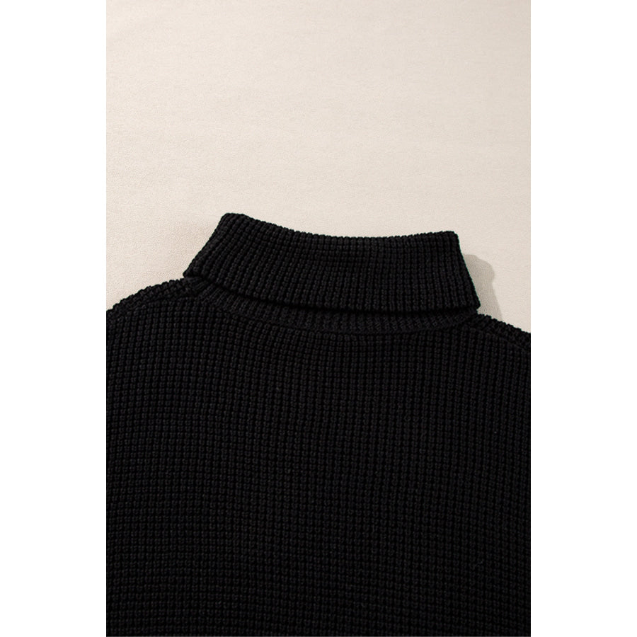 Striped &amp; Checkered Turtleneck Dropped Shoulder Sweater Apparel and Accessories