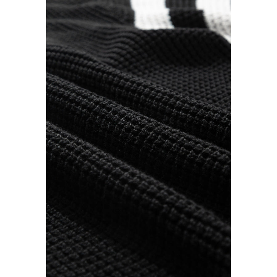 Striped &amp; Checkered Turtleneck Dropped Shoulder Sweater Apparel and Accessories