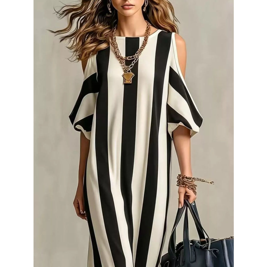Striped Cold Shoulder Maxi Dress Apparel and Accessories