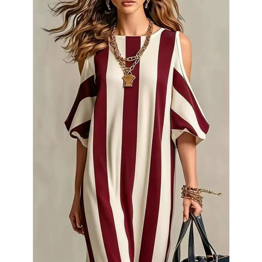 Striped Cold Shoulder Maxi Dress Apparel and Accessories