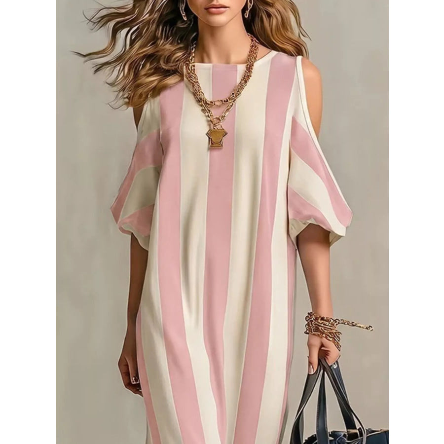 Striped Cold Shoulder Maxi Dress Apparel and Accessories