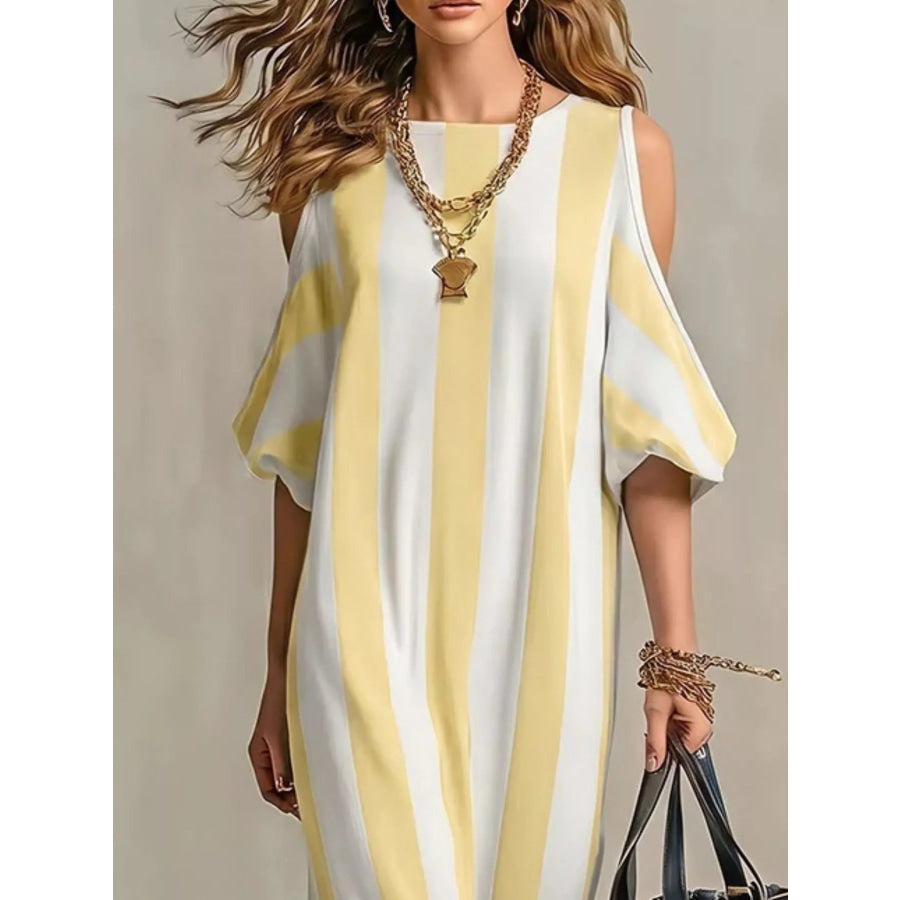 Striped Cold Shoulder Maxi Dress Apparel and Accessories