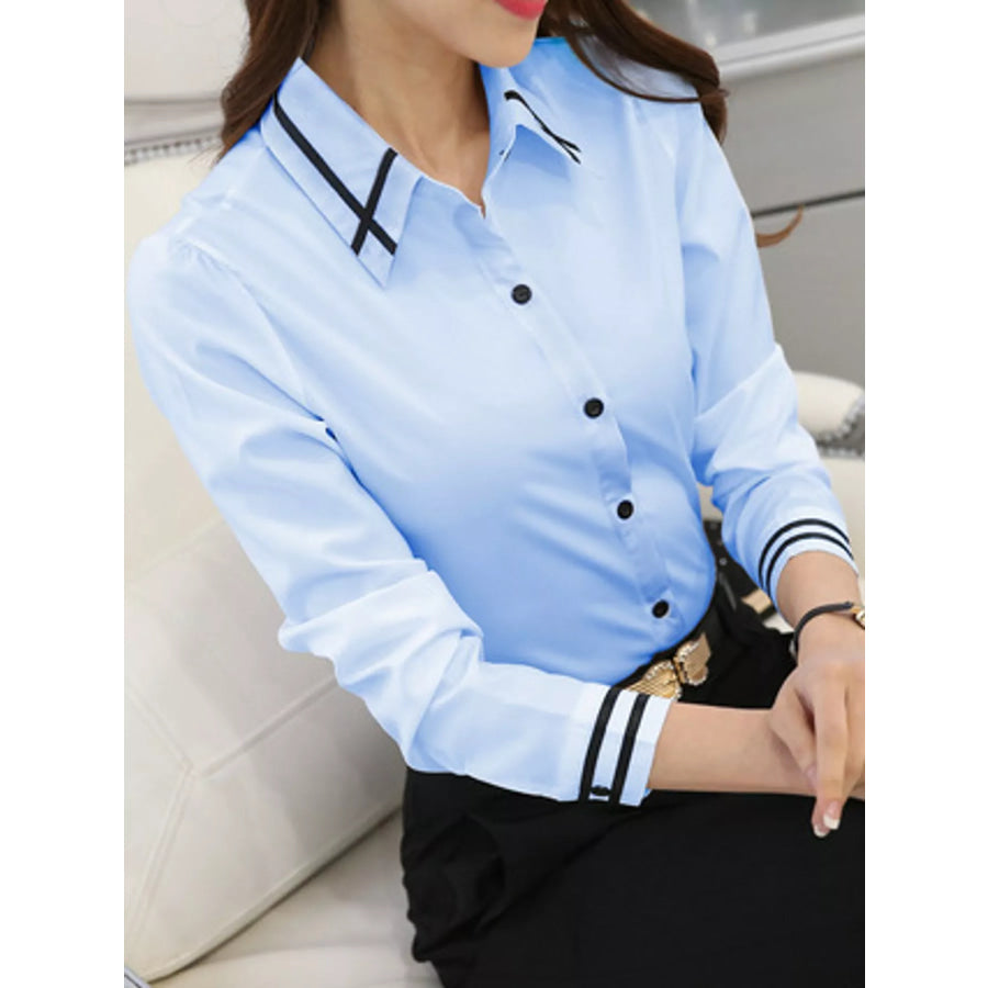 Striped Collar and Cuffs Shirt Light Blue / M Apparel Accessories
