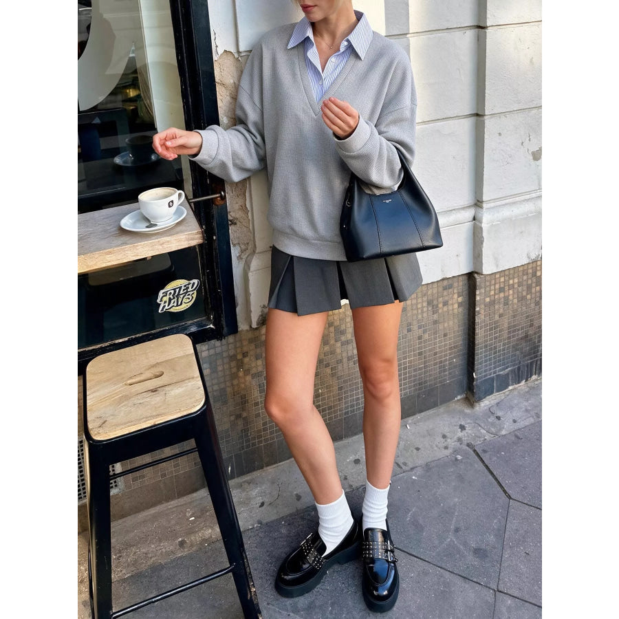 Striped Collar Dropped Shoulder Sweatshirt Apparel and Accessories