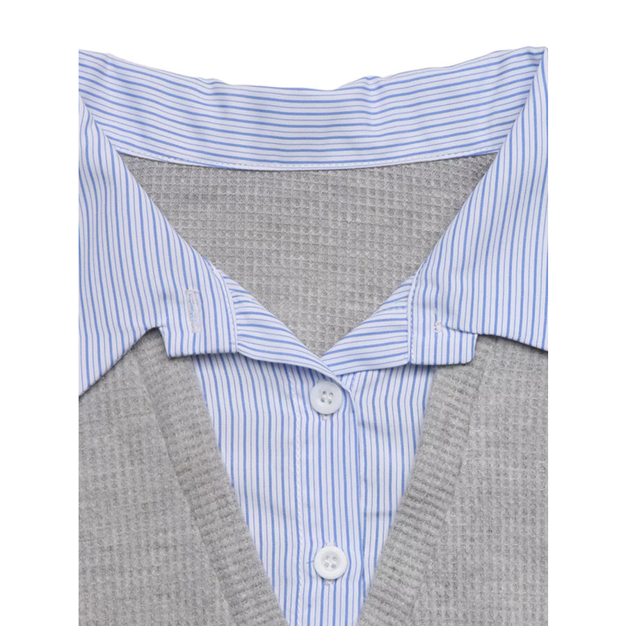 Striped Collar Dropped Shoulder Sweatshirt Apparel and Accessories