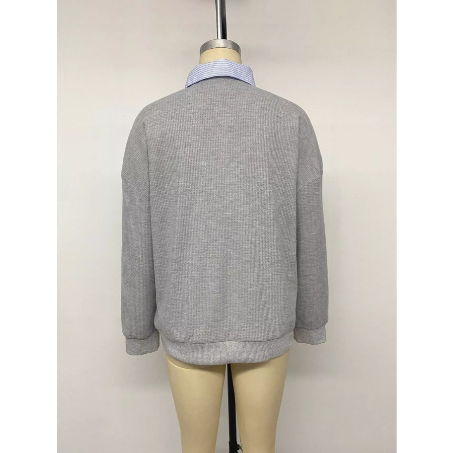 Striped Collar Dropped Shoulder Sweatshirt Apparel and Accessories