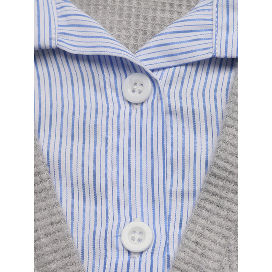 Striped Collar Dropped Shoulder Sweatshirt Apparel and Accessories