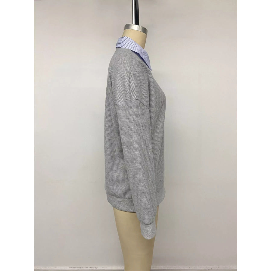 Striped Collar Dropped Shoulder Sweatshirt Apparel and Accessories