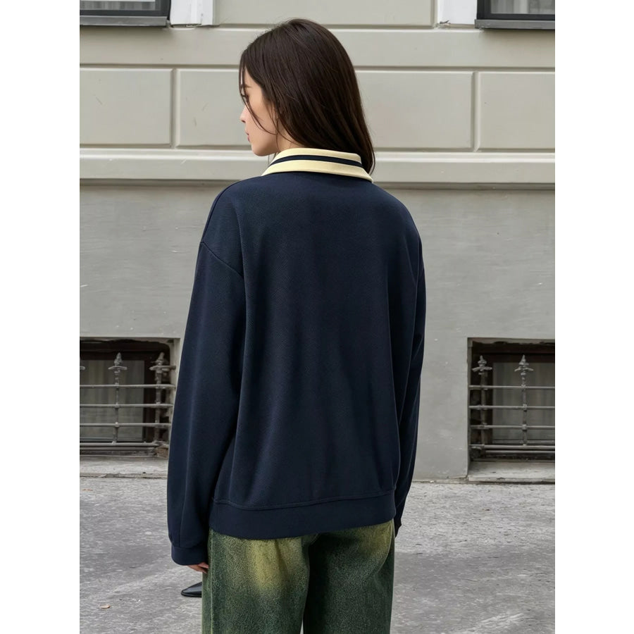 Striped Collar Letter Graphic Sweatshirt Apparel and Accessories