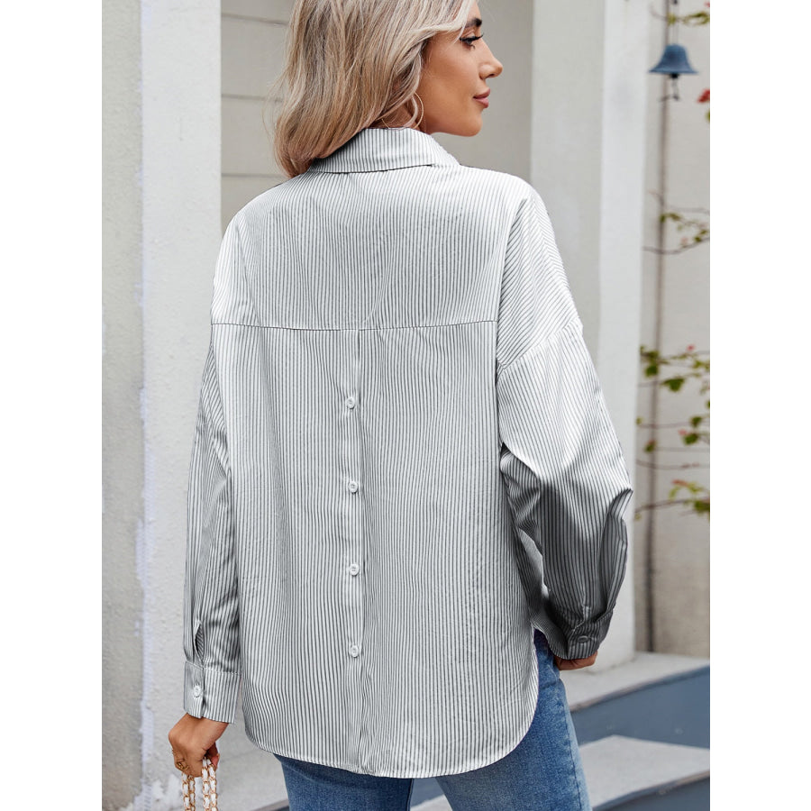 Striped Collared Neck Button Down Long Sleeve Shirt Apparel and Accessories